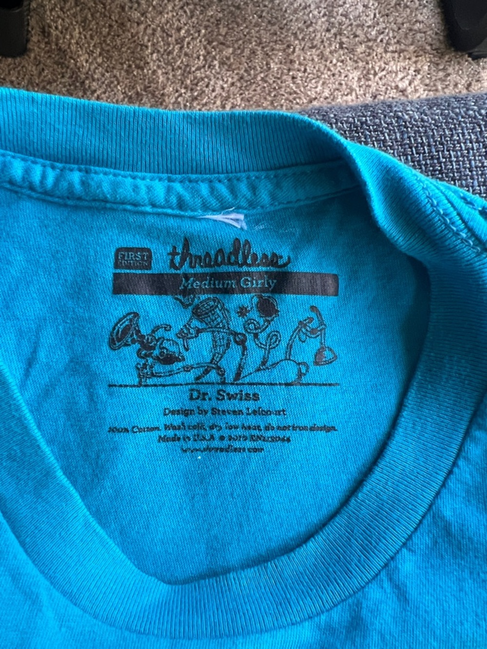 Threadless Medium-Girly Blue “Dr. Swiss” Tee with Graphic - Picture 4 of 6